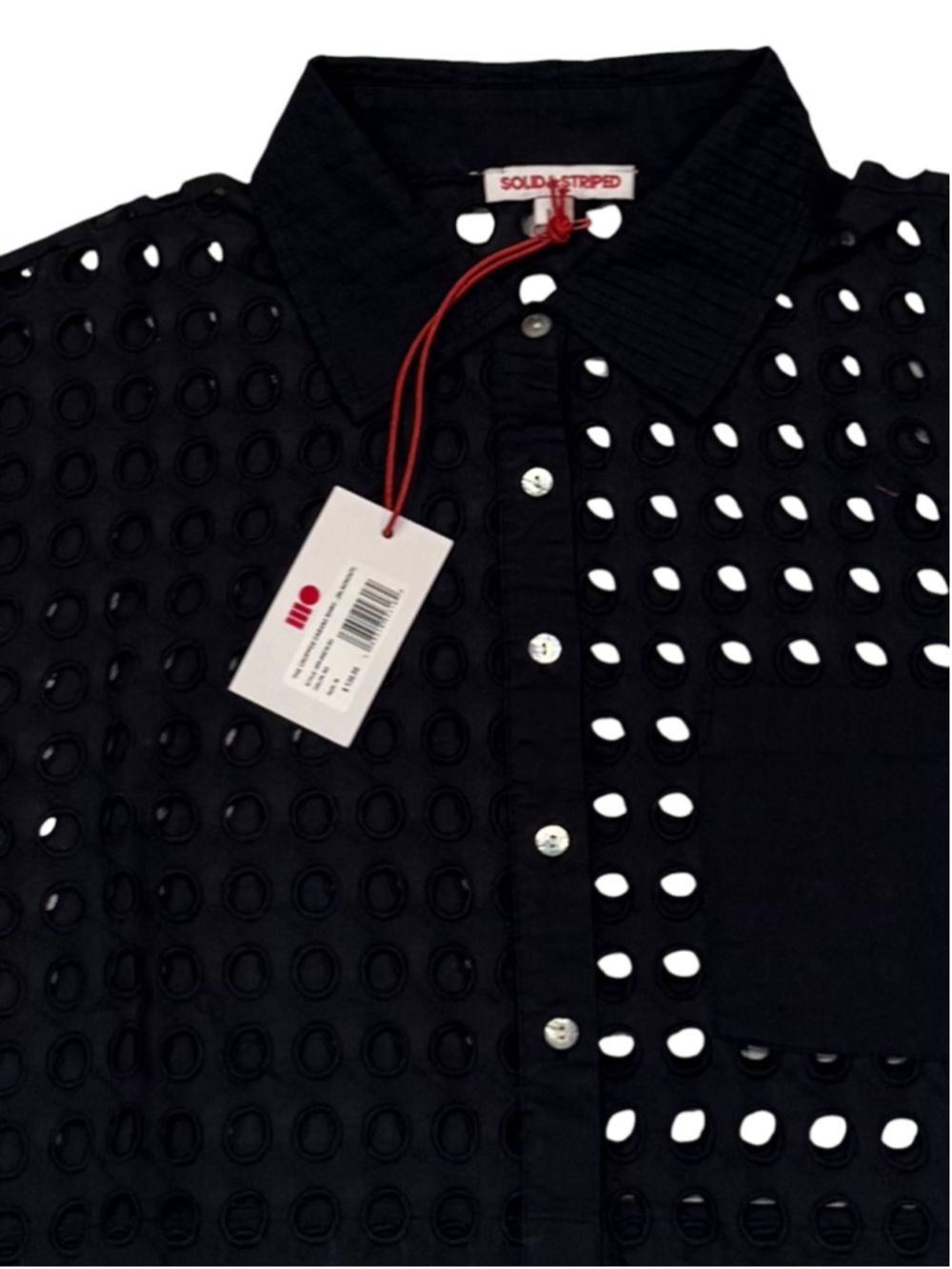 Solid and Striped The Cropped Cabana Shirt Blackout Eyelet Button Down Medium NW - Picture 3 of 6